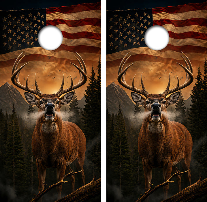 Deer Buck American Flag Cornhole Wrap Decal with Free Laminate Included