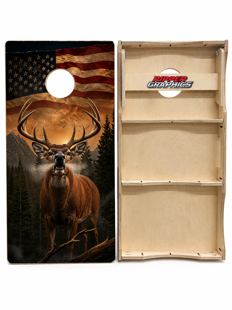 Deer Buck American Flag Cornhole Design