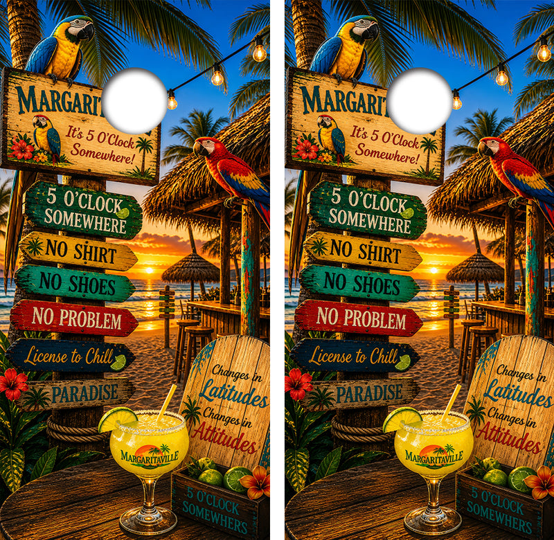 5 O'Clock Somewhere Cornhole Design