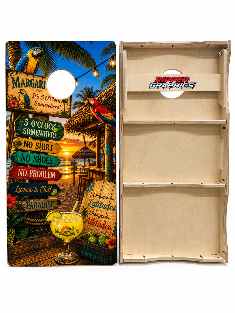 5 O'Clock Somewhere Cornhole Design