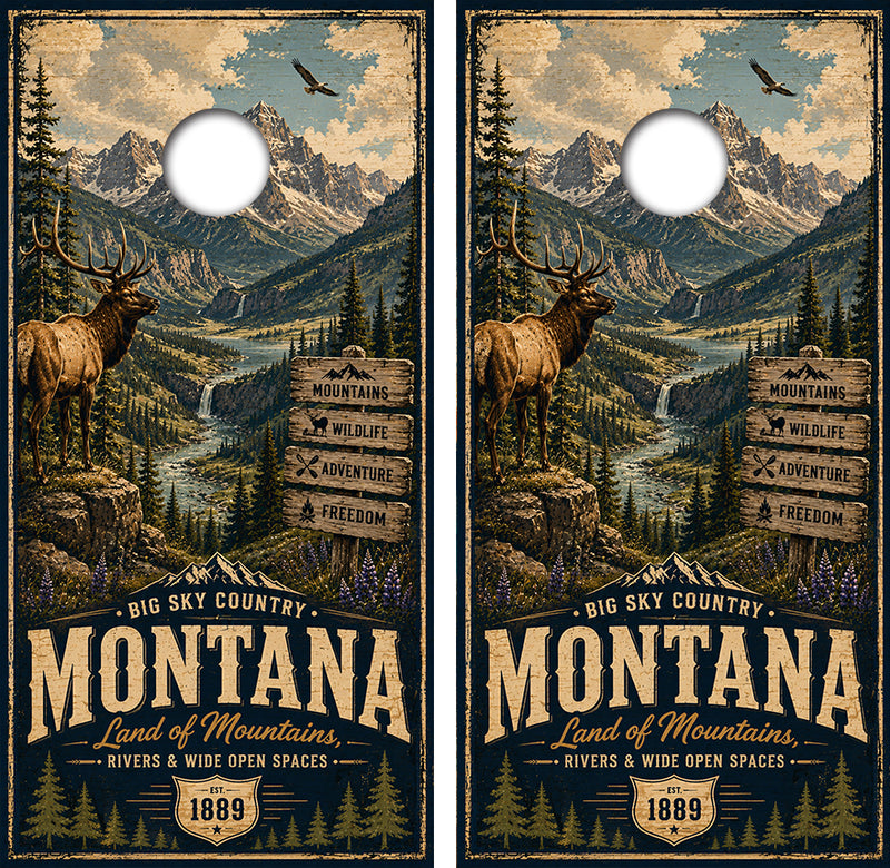 Montana Land of Mountains Cornhole Design