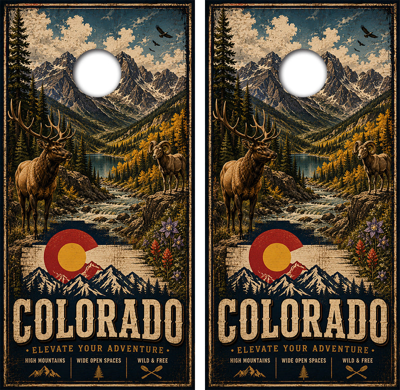 Colorado Elevate Your Adventure Cornhole Design