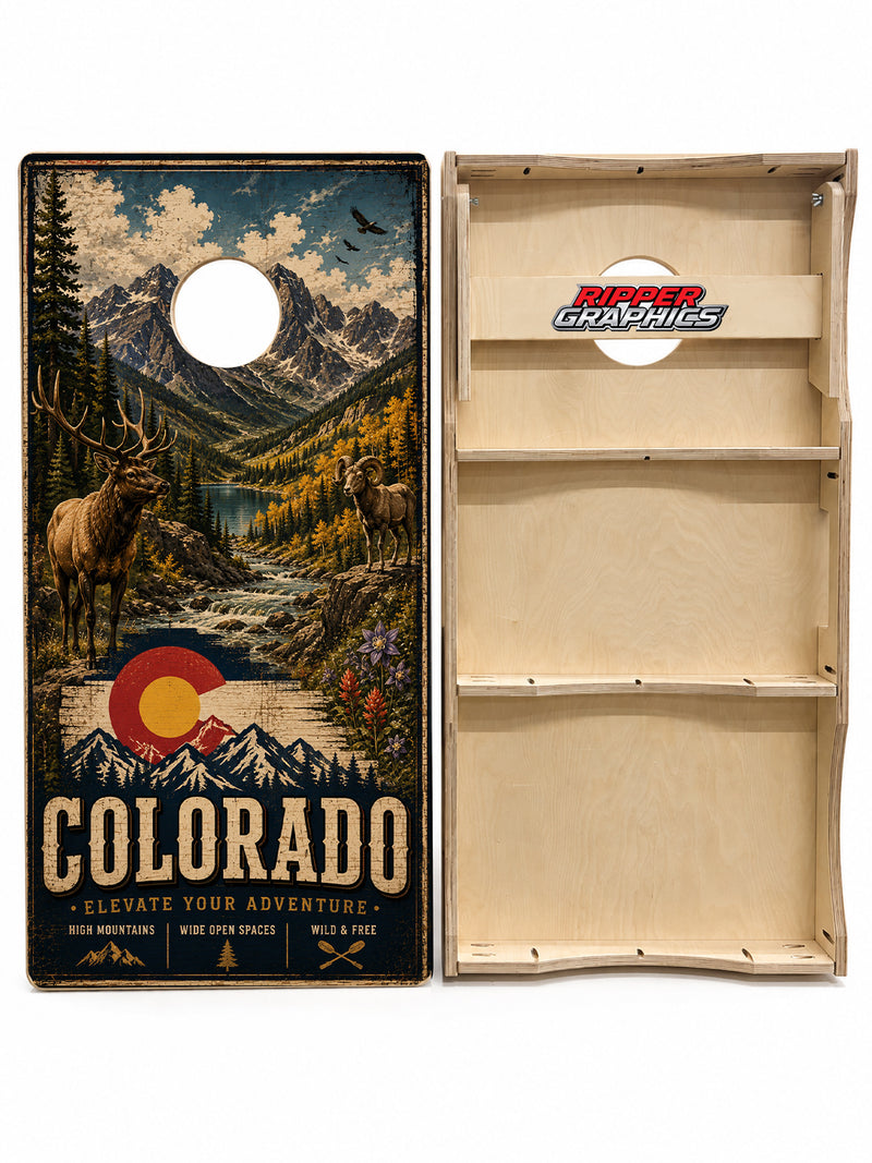 Colorado Elevate Your Adventure Cornhole Design