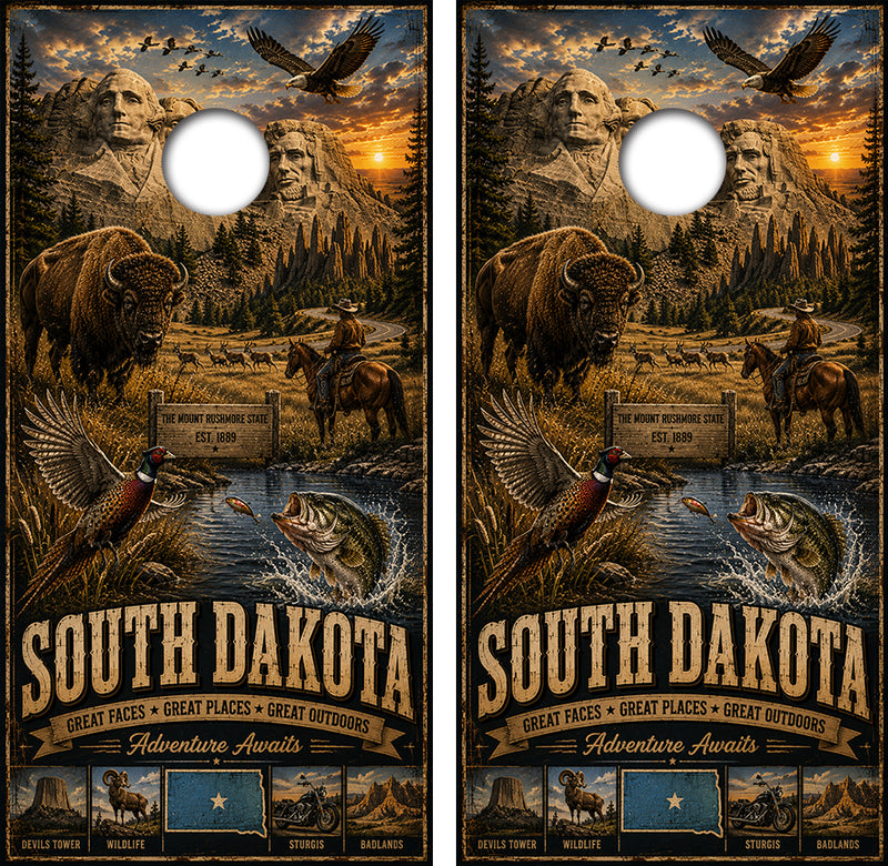 South Dakota Great Faces Great Places Cornhole Design