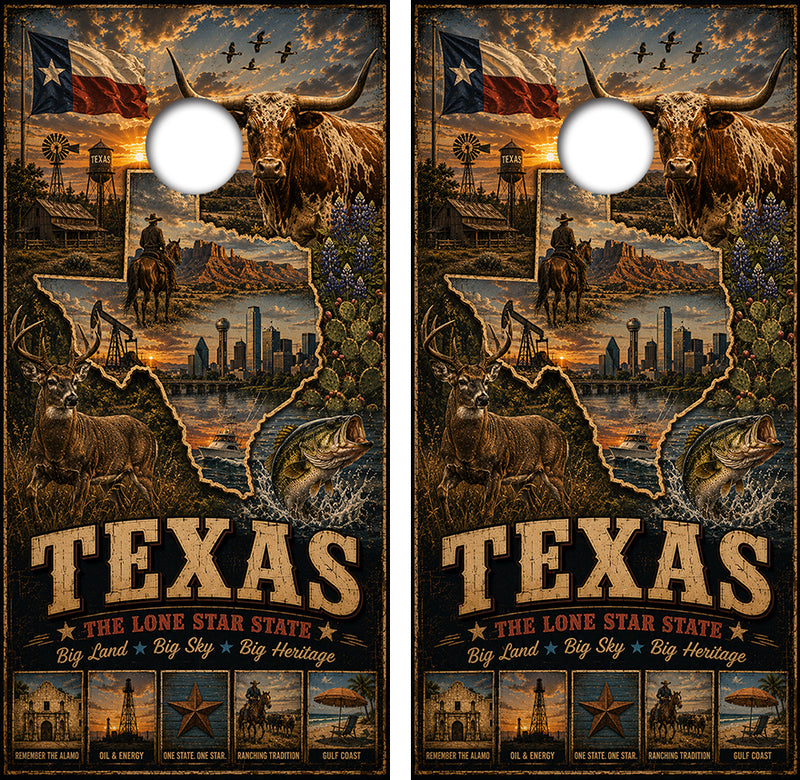 Texas The Lone Star State Cornhole Design