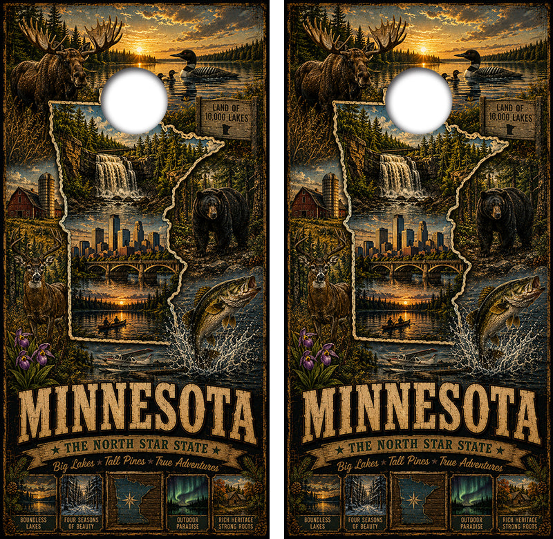 Minnesota The North Star State Cornhole Design