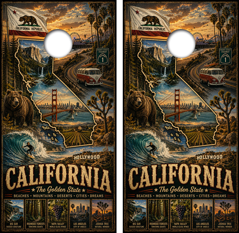 California The Golden State Cornhole Design
