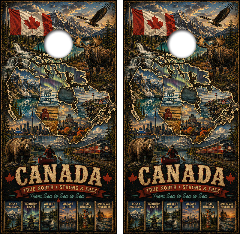 Canada True North Strong Free Cornhole Design