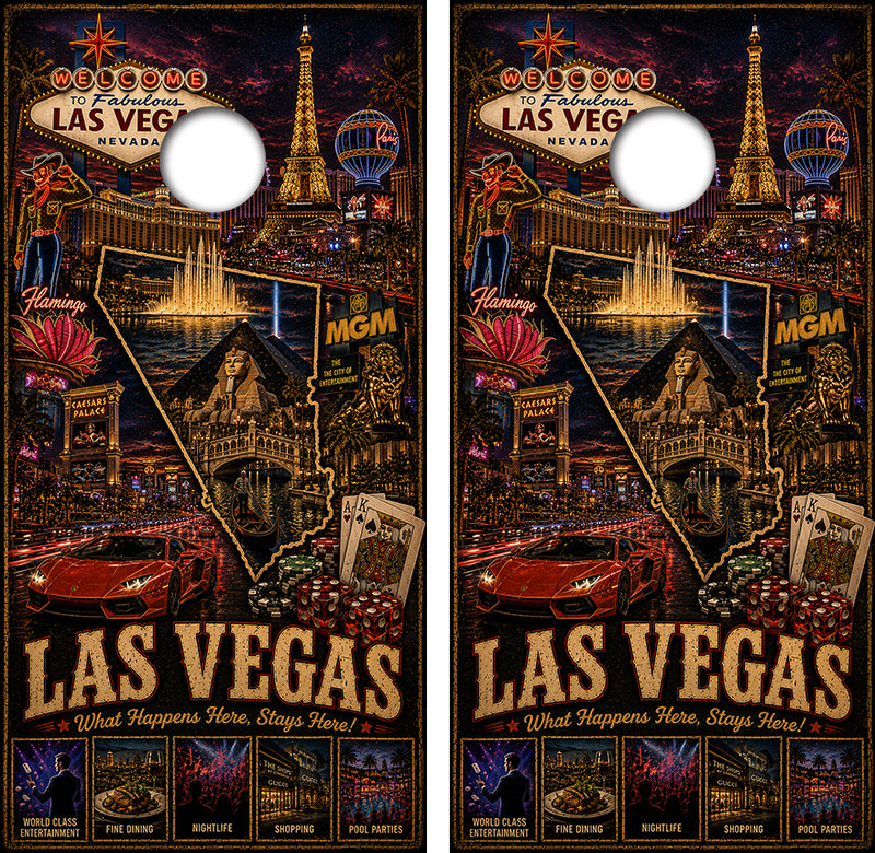 Las Vegas What Happens Here Stays Here Cornhole Design