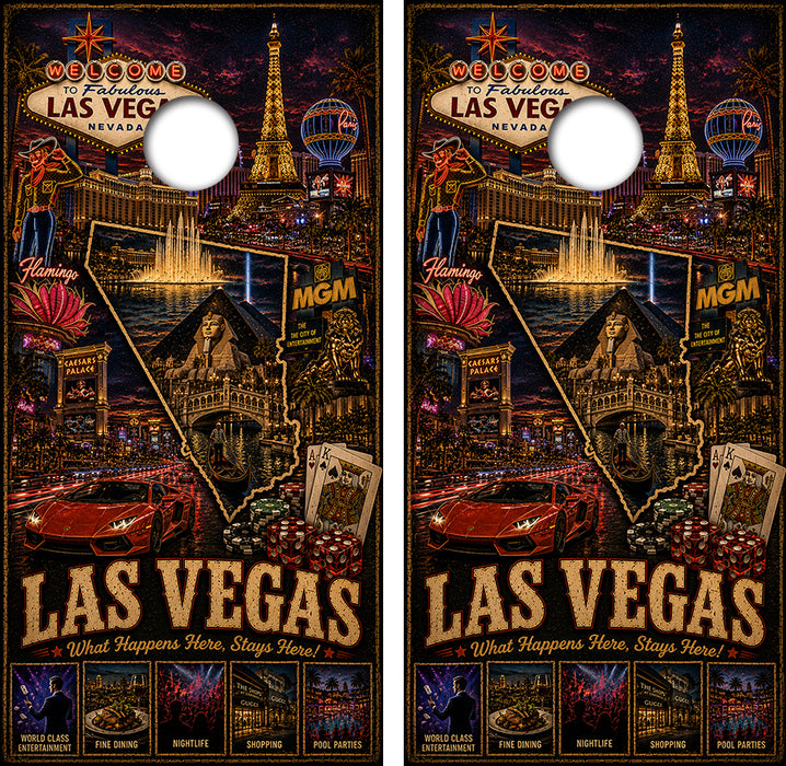 Las Vegas What Happens Here Stays Here Cornhole Design