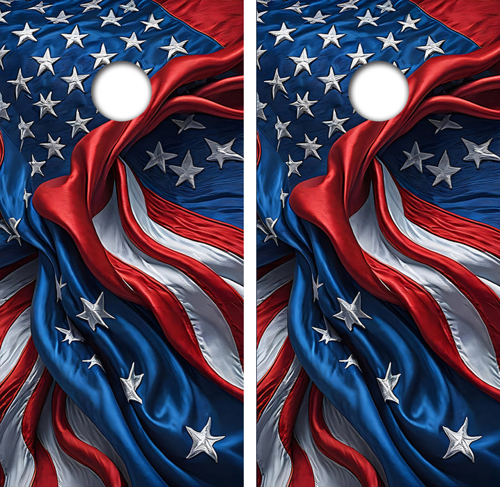 Wavy Distorted American Flag Cornhole Design