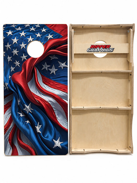 Wavy Distorted American Flag Cornhole Design