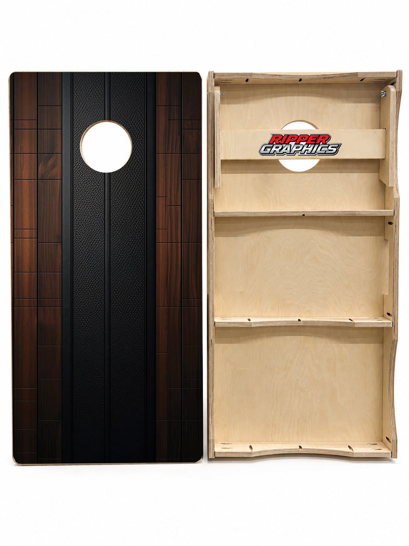 Leather & Wood Cornhole Design