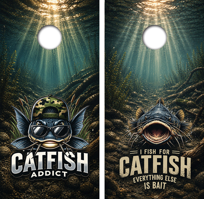 Catfish Addict Everything Else is Bait Cornhole Design