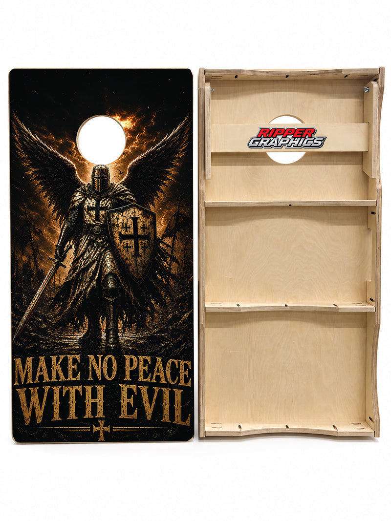 Make No Peace With Evil Cornhole Design