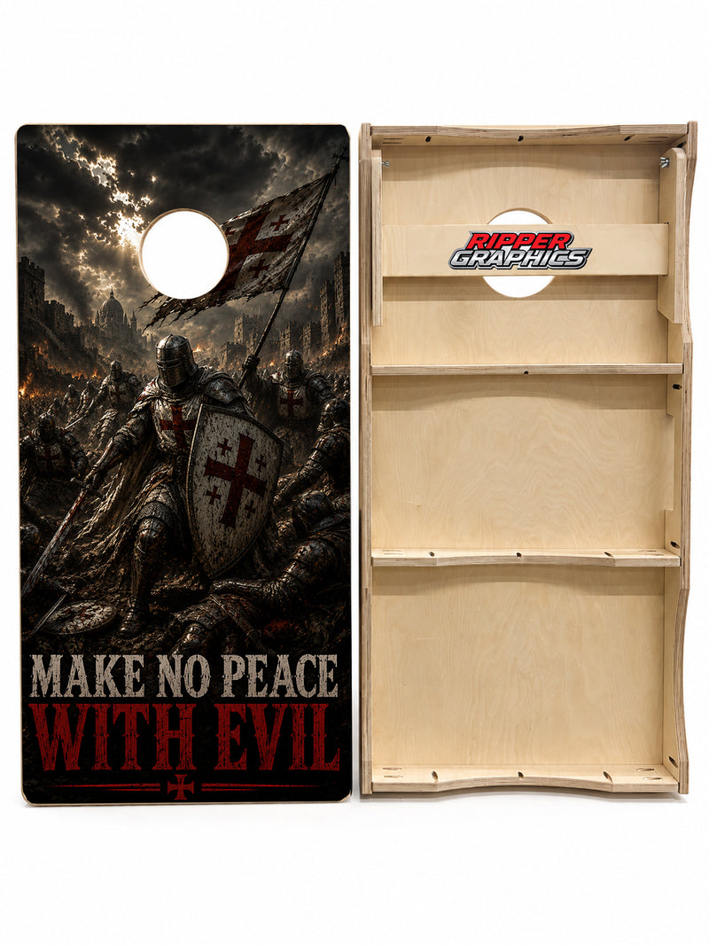 Make No Peace With Evil Cornhole Design