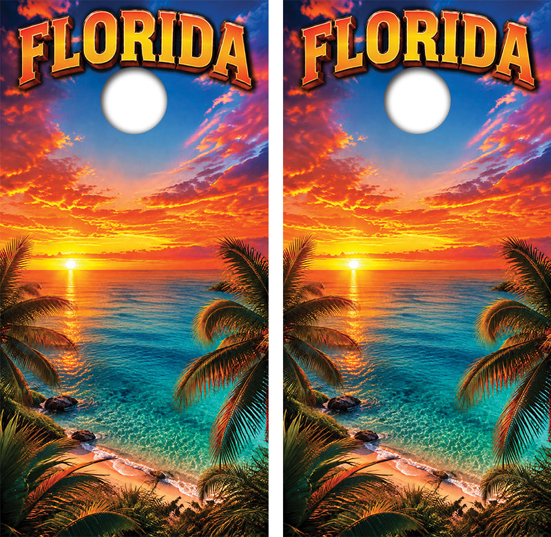 Florida Beach Destination Sunset Cornhole Design