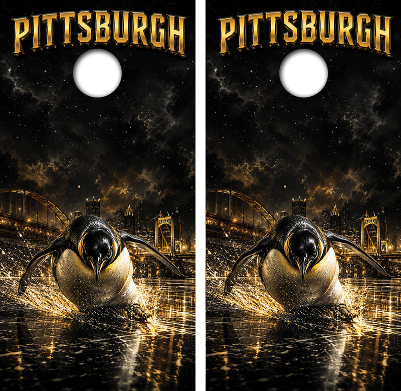Pittsburgh Penguins Inspired Cornhole Design