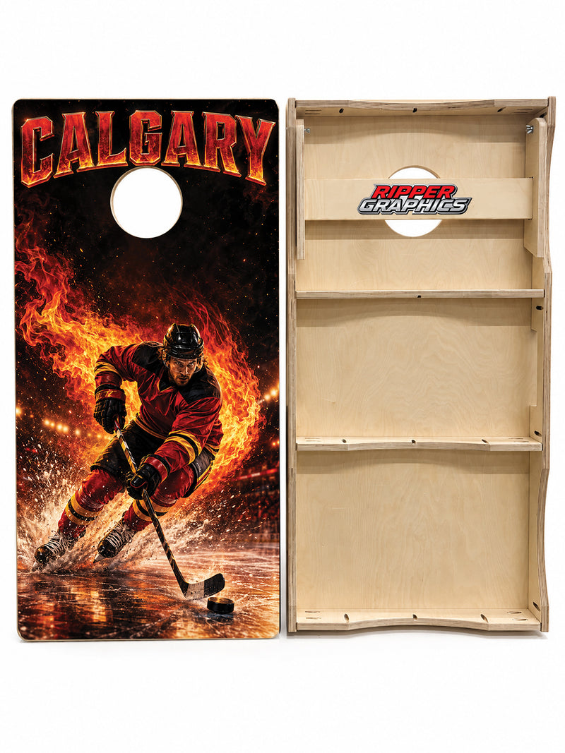 Calgary Flames Inspired Cornhole Design