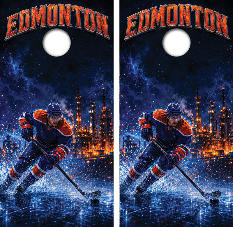 Edmonton Oilers Inspired Cornhole Design