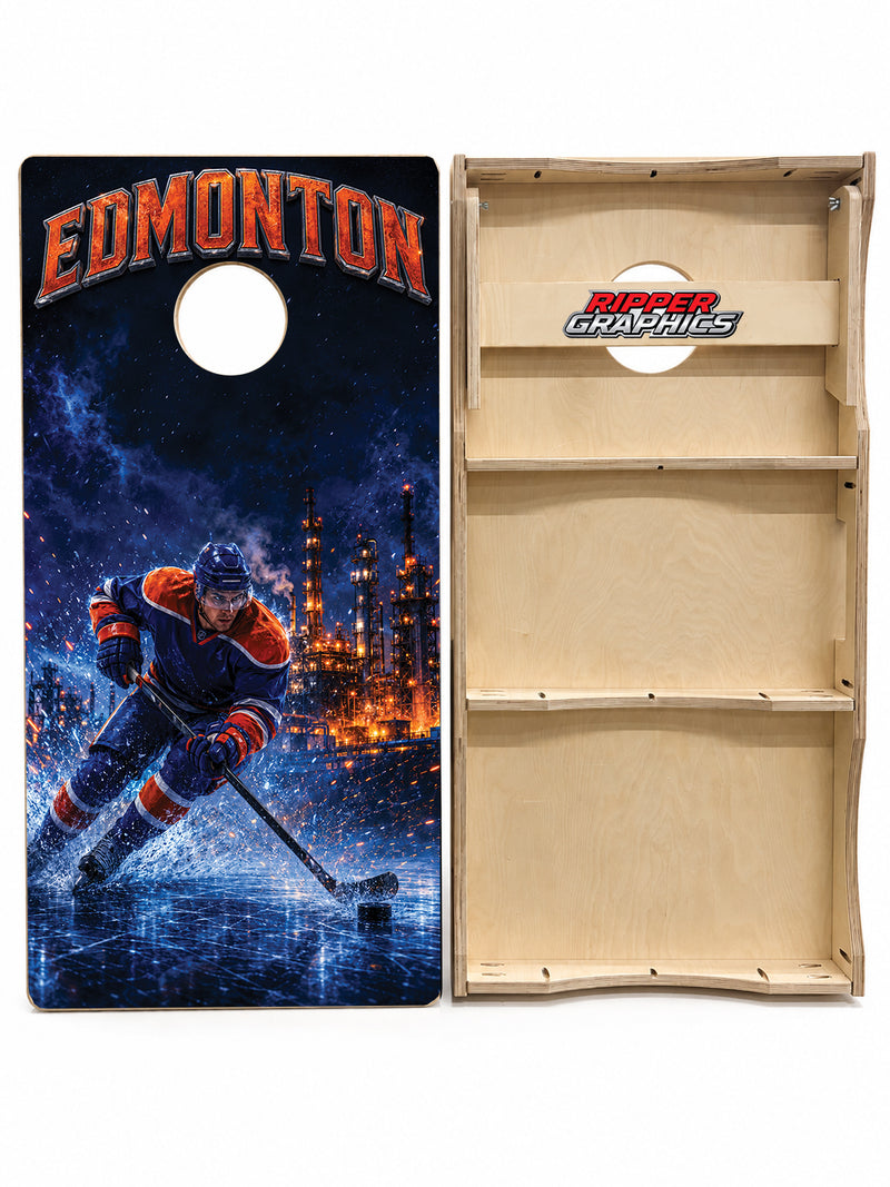 Edmonton Oilers Inspired Cornhole Design