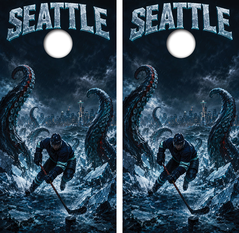 Seattle Kraken Inspired Cornhole Design