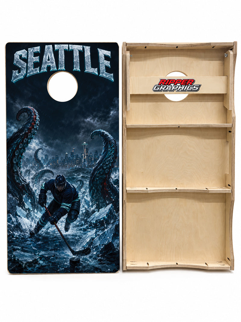 Seattle Kraken Inspired Cornhole Design