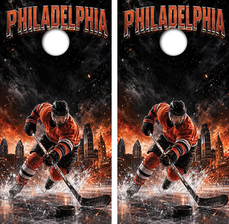 Philadelphia Flyers Inspired Cornhole Design