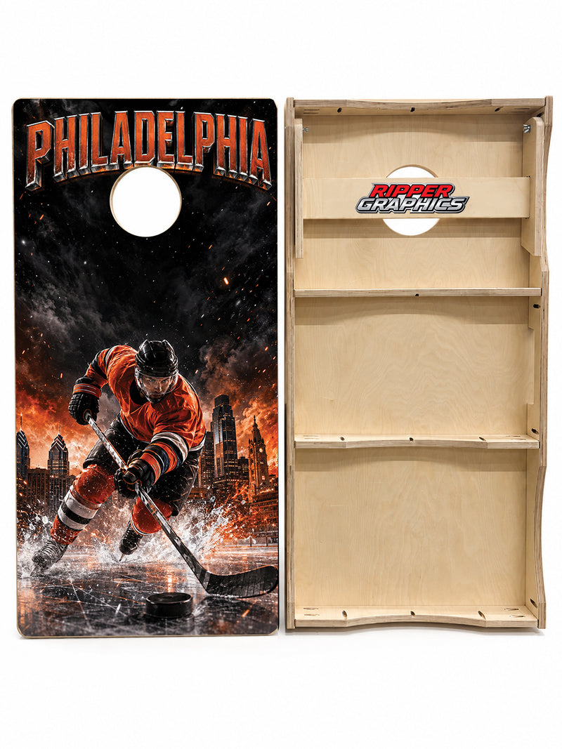 Philadelphia Flyers Inspired Cornhole Design