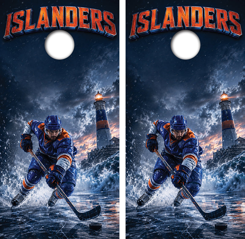 New York Islanders Inspired Cornhole Design