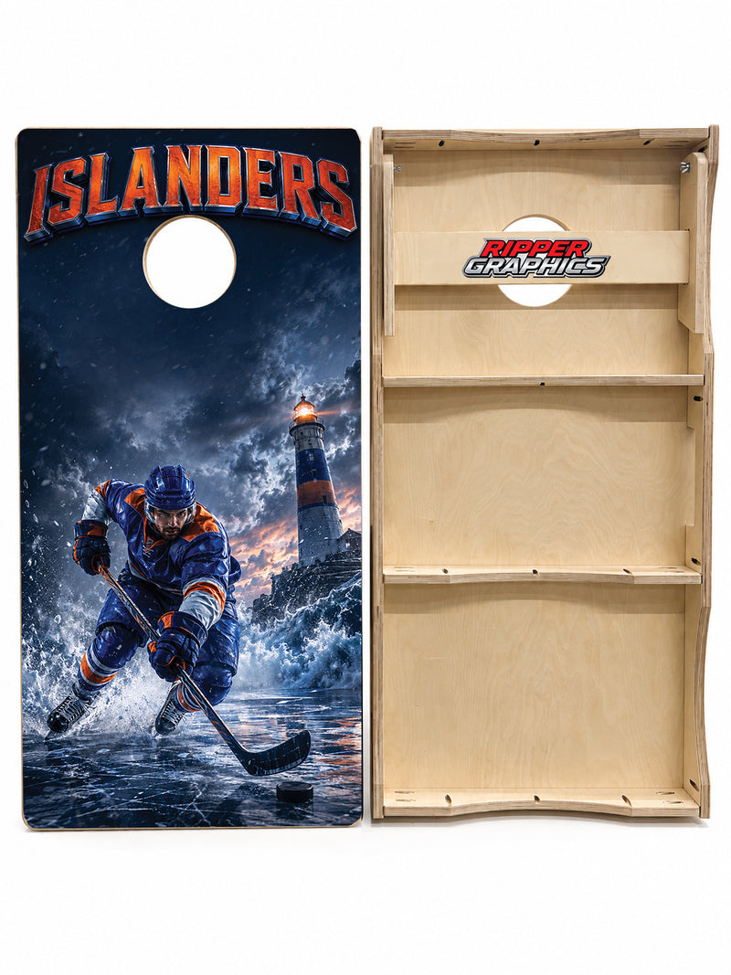 New York Islanders Inspired Cornhole Design
