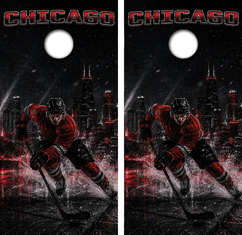 Chicago Black Hawks Inspired Cornhole Design