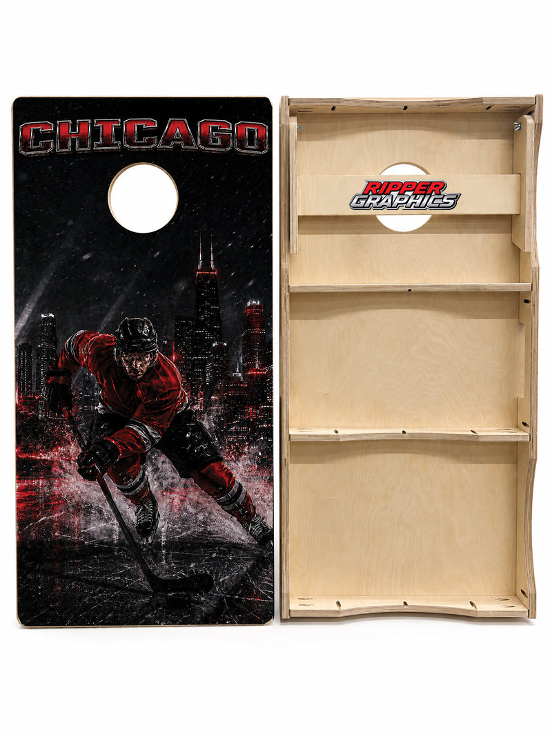 Chicago Black Hawks Inspired Cornhole Design