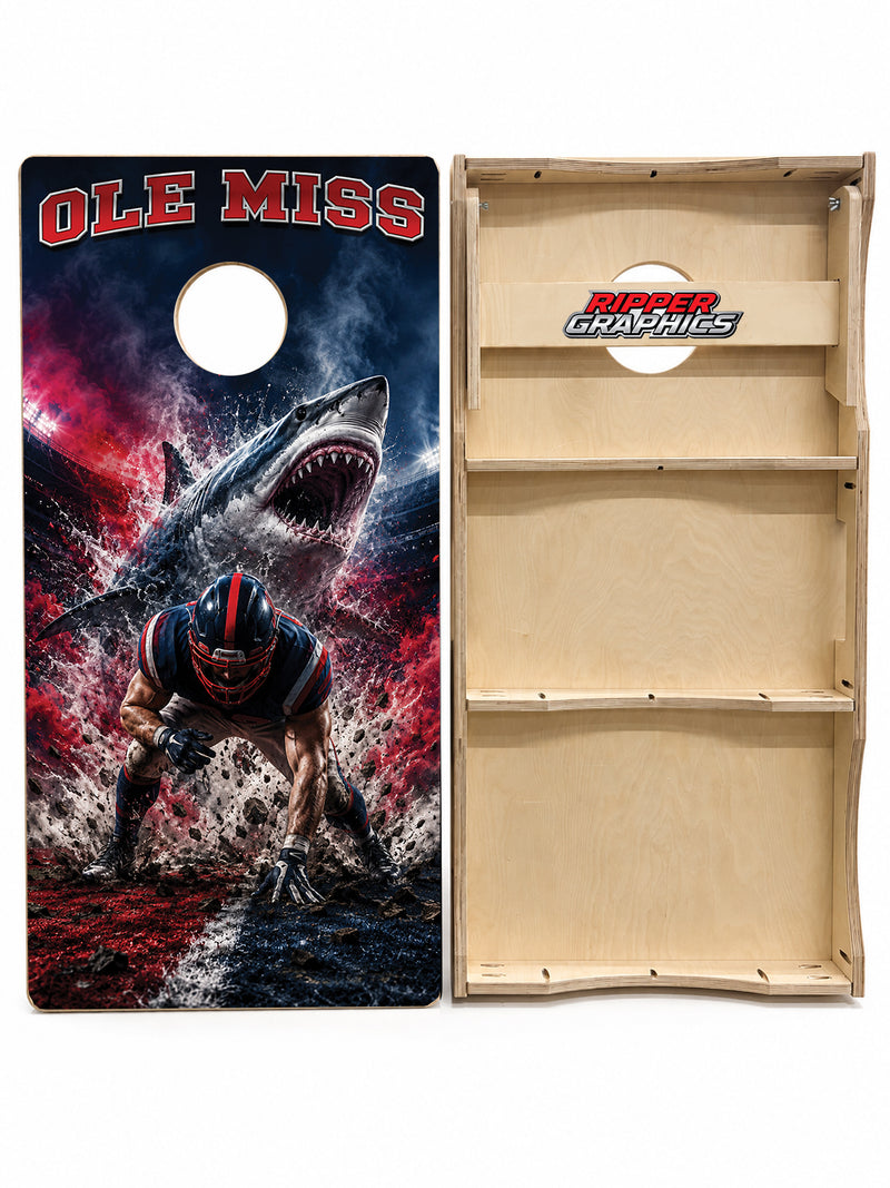 Ole Miss Football Inspired Cornhole Design