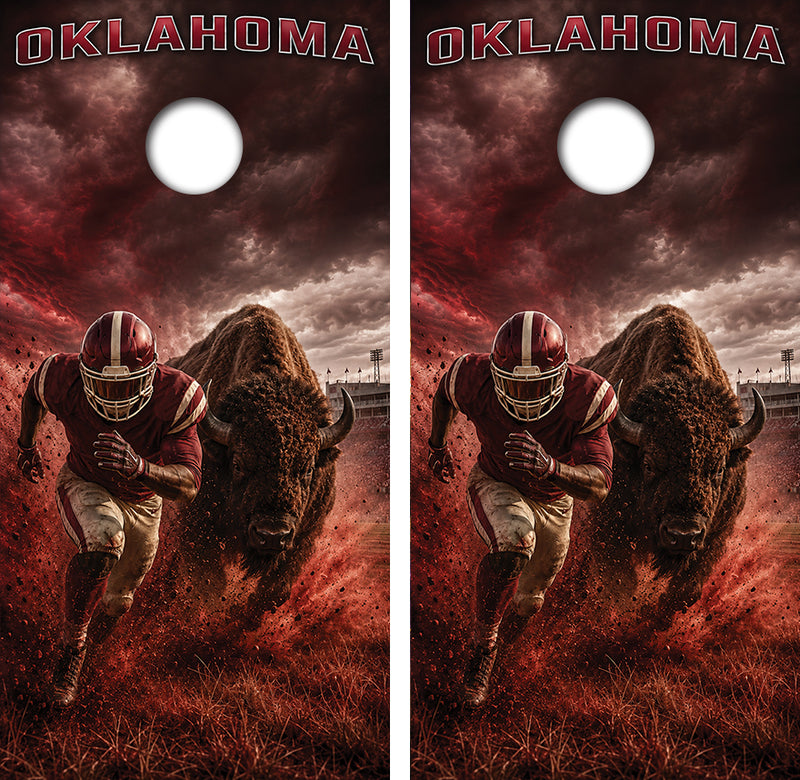 Oklahoma Sooners Football Inspired Cornhole Design
