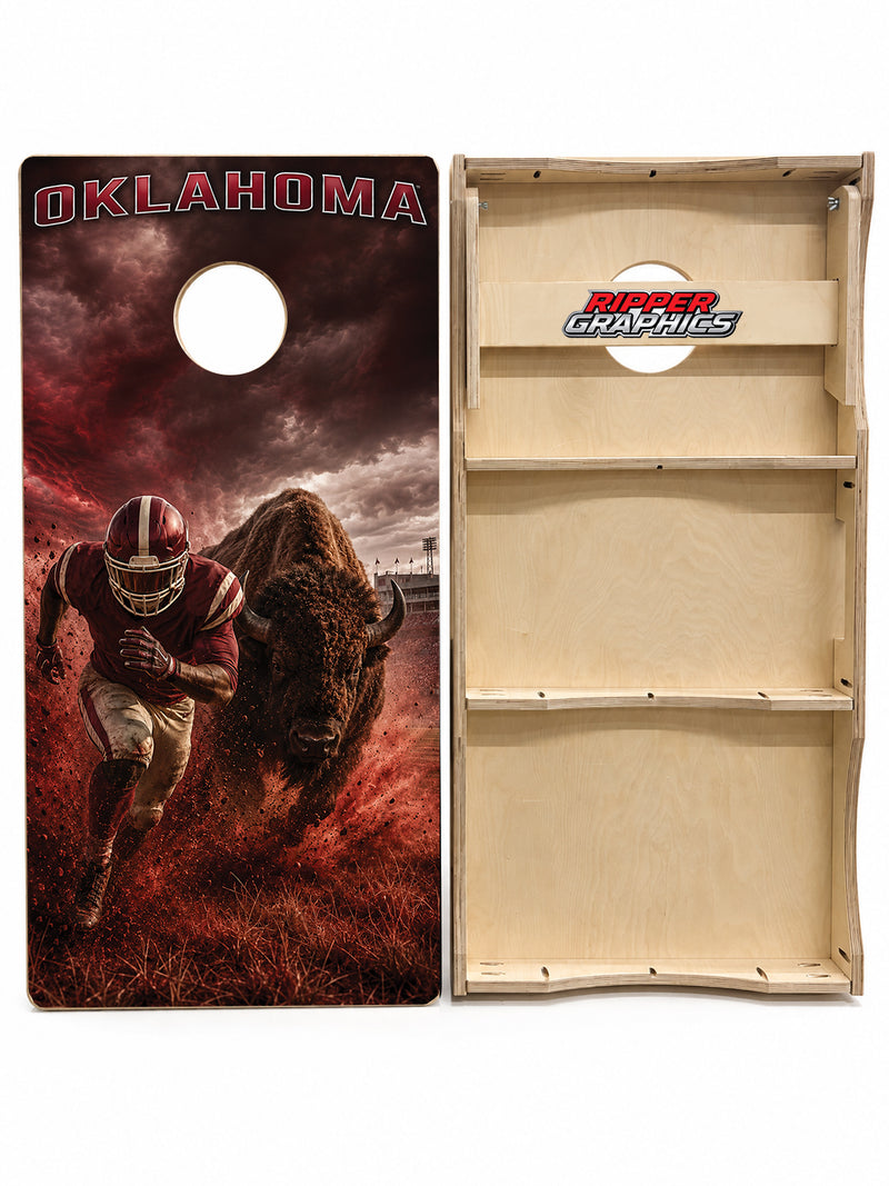 Oklahoma Sooners Football Inspired Cornhole Design