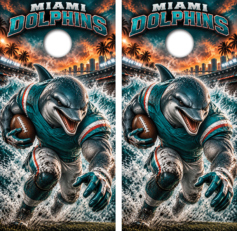 Miami Dolphins Football Inspired Cornhole Design