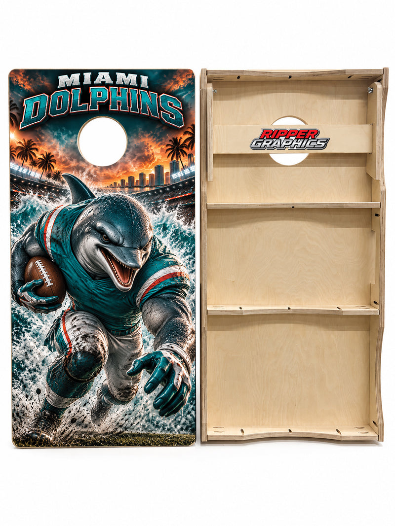 Miami Dolphins Football Inspired Cornhole Design