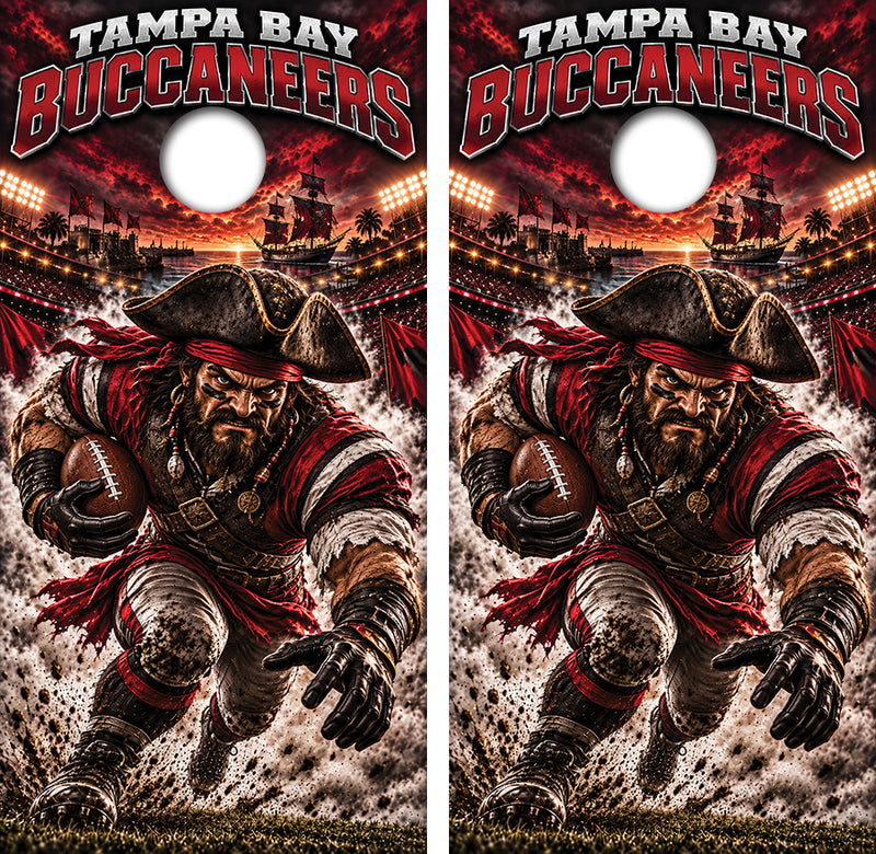 Tampa Bay Buccaneers Football Inspired Cornhole Design