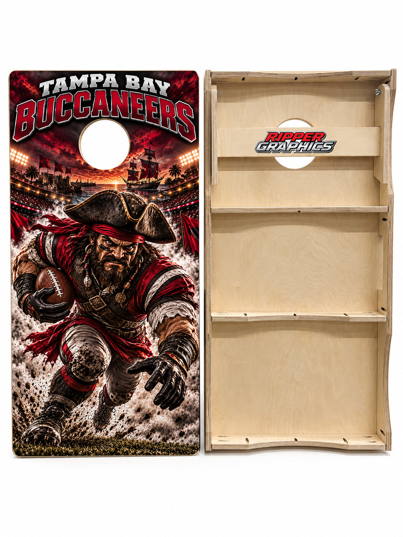 Tampa Bay Buccaneers Football Inspired Cornhole Design