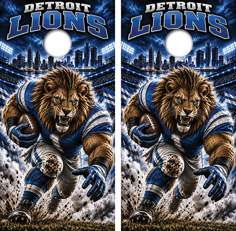 Detroit Lions Football Inspired Cornhole Design