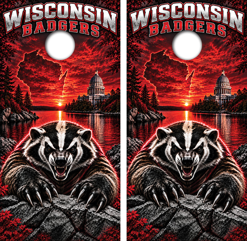 Wisconsin Badgers Football Inspired Cornhole Design