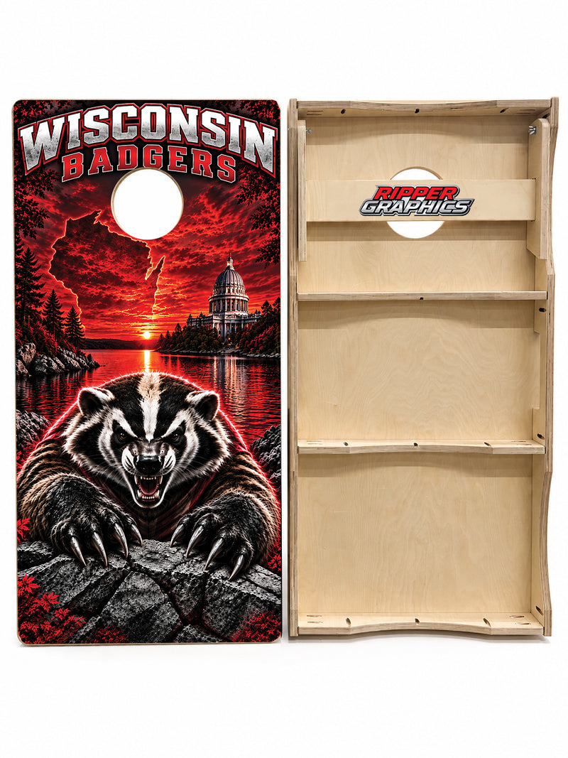 Wisconsin Badgers Football Inspired Cornhole Design