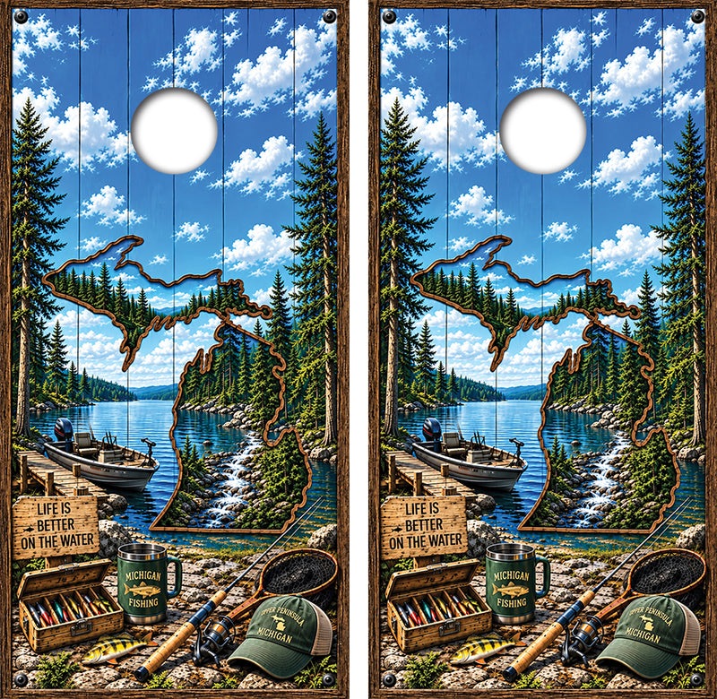 Michigan Life is Better on the Water Cornhole Design
