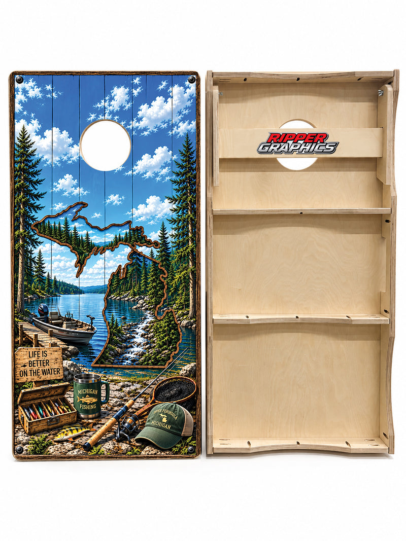 Michigan Life is Better on the Water Cornhole Design