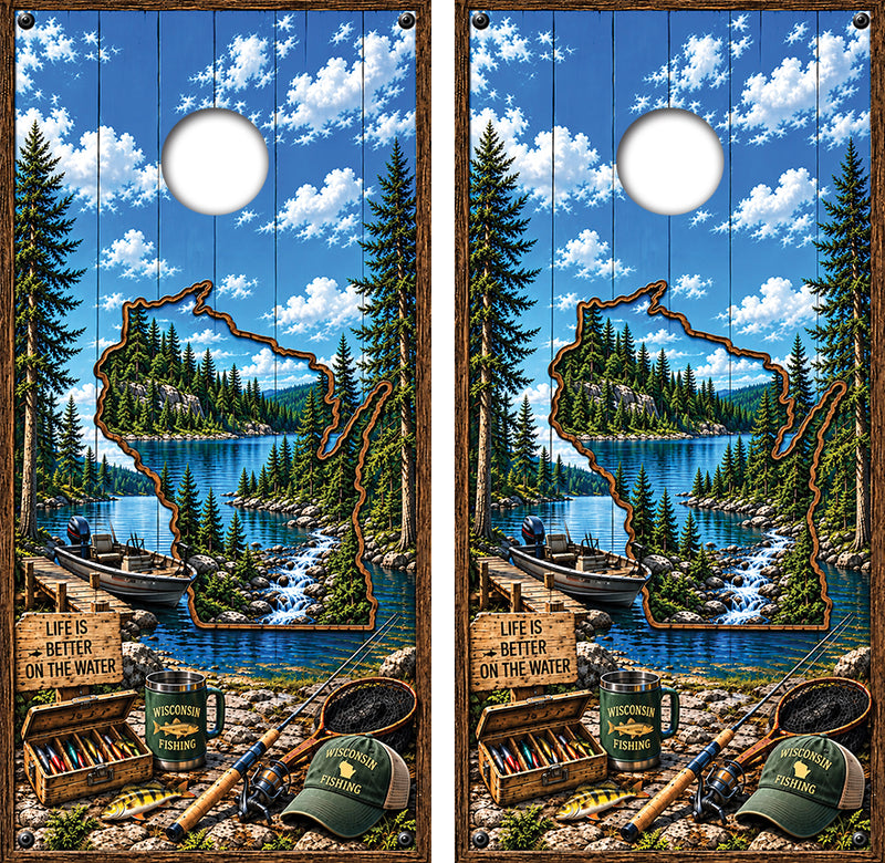 Wisconsin Life is Better on the Water Cornhole Design
