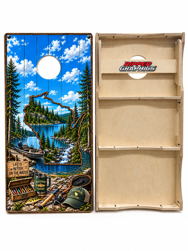 Wisconsin Life is Better on the Water Cornhole Design