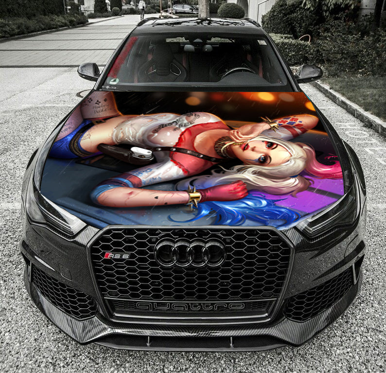 Harley Quinn Hood Wrap Vinyl Graphic Decal Sticker Wrap Car or Truck