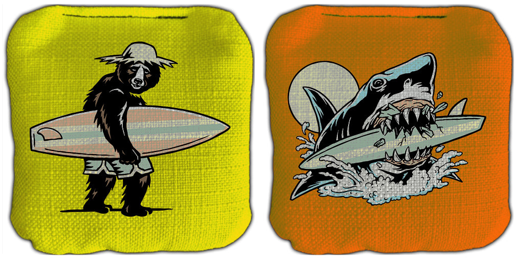 Surfing Bear & Shark Cornhole Bags Set of 8