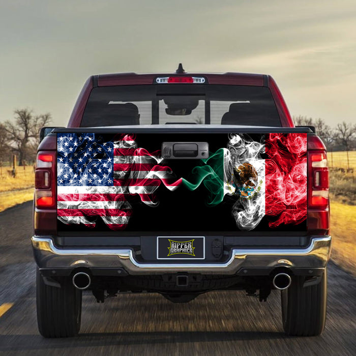 Smoking American Mexican Flag Tailgate Wrap Vinyl Graphic Decal Sticker